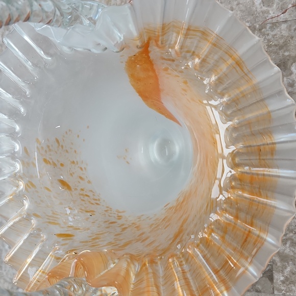 Hand Blown Basket, 11" Tall, Orange/white/clear - Picture 3 of 6